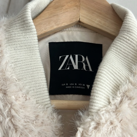 Zara faux shearling bomber pink/cream size s - Picture 3 of 7